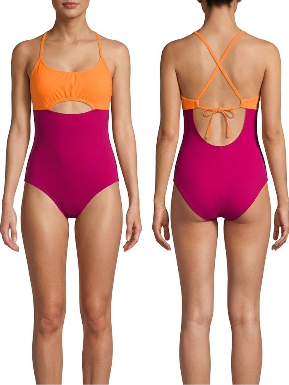 Orange and Magenta One-Piece Swimsuit